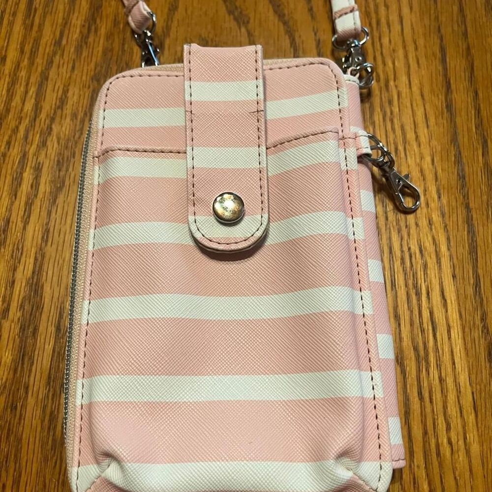Pink and White Striped Crossbody Purse